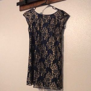 Gold/navy tunic blouse